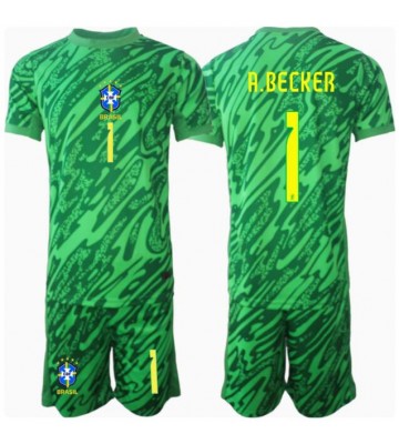 Brasilien Alisson Becker #1 Målvakt Hemmakläder Barn Copa America 2024 Kortärmad (+ Korta byxor)